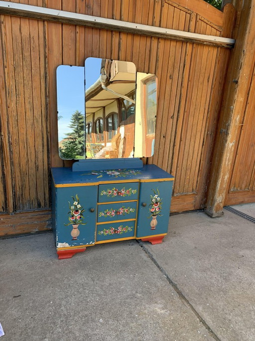 Hand Painted Wooden Dressing Table, 1940s