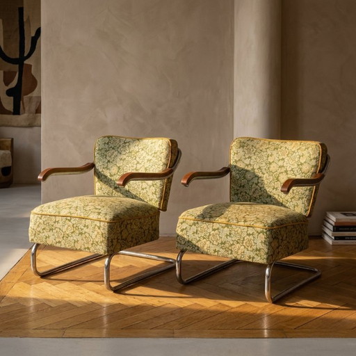 Pair of Cantilever Tubular Steel Pair of Cantilever Armchairs Tubular Steel Kovona Vintage Chairsfor Kovona, Czechoslova