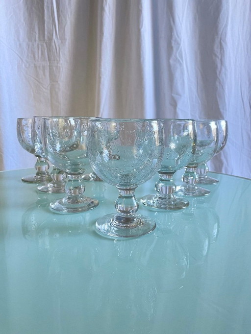 Vintage Biot-style bubbled stemmed glasses