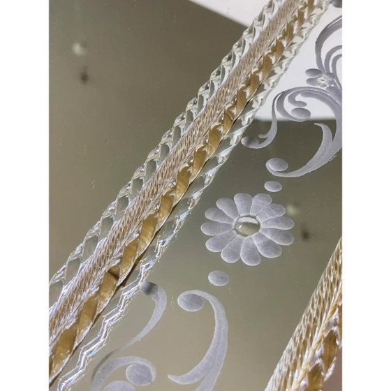 Image 1 of Italienischer, moderner rechteckiger Spiegel aus Muranoglas mit grünen, floralen Schnitzereien