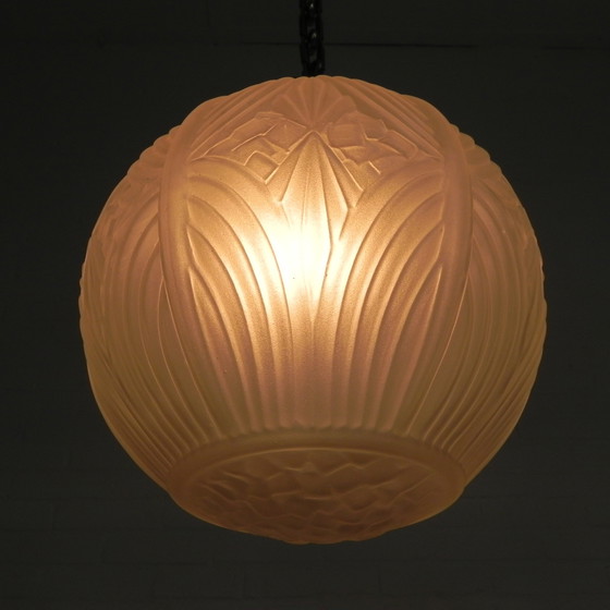 Image 1 of Art Deco pendant lamp with round sphere with geometric patterns, 1930s
