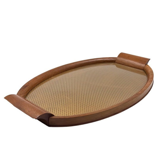 Image 1 of Vassoio in legno e ottone di metà secolo, Italia 1950