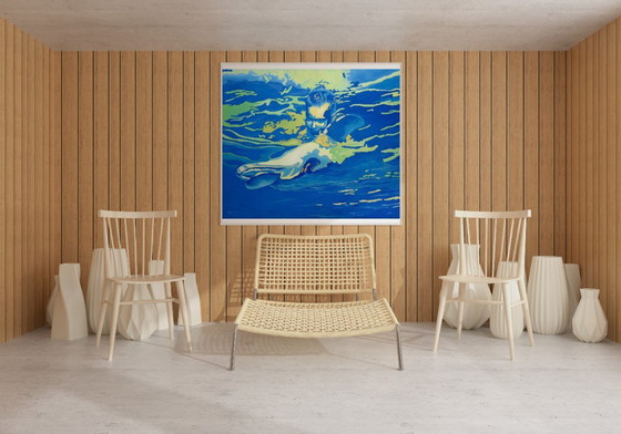 Dipinto ad olio originale, arte moderna, simbolismo, ragazzo di mare, delfino, un tocco di sogno (photo 3 of 7)