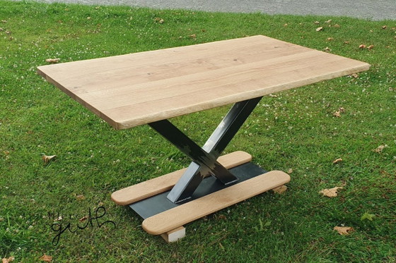 Image 1 of Dining table made of oak & steel – industrial design with character