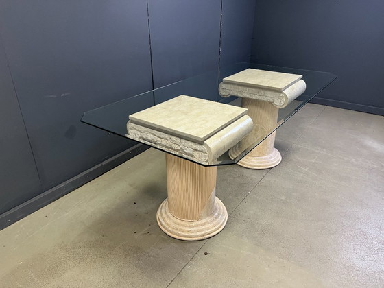 Image 1 of Vintage tesselated stone pedestal dining table by Maithland smith, 1970s