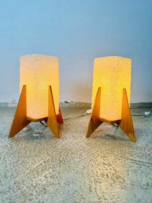 Rocket Desk Lamps in Wood & Glass Crystal by Pokrok Žilina, Poland, 1970s – tafellampen, Plastic