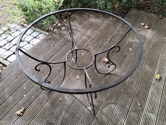 Round Wrought Iron Table With 12 Mm Thick Tempered Frosted Glass (photo 12 of 15)