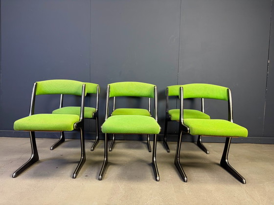 Juego de 6 sillas Canguro de Emile Baumann, década de 1960. – Sillas de comedor, Textile, Wood (photo 5 of 10)