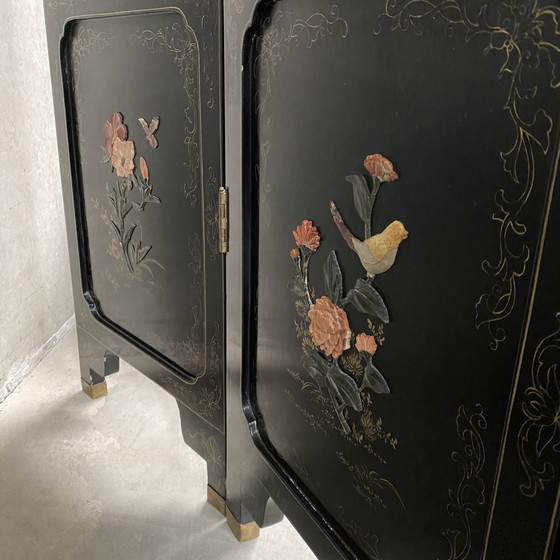 Image 1 of Mid - Century Chinese Room Divider Speck Stone Hand Painted 1950s