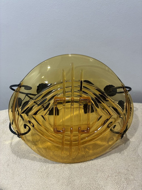 Val Saint Lambert amber glass bowl, Candide series, metal leaf mount, Table accessories, Orange, Art Deco (photo 4 of 5)
