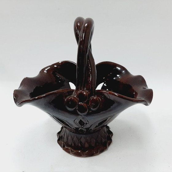 Image 1 of Cestino vintage in ceramica smaltata, marrone