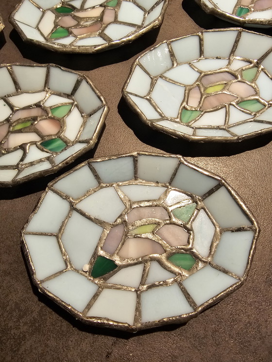 Image 1 of Vintage Tiffany Style – Glas-in-lood set van 6 kopjes & schoteltjes