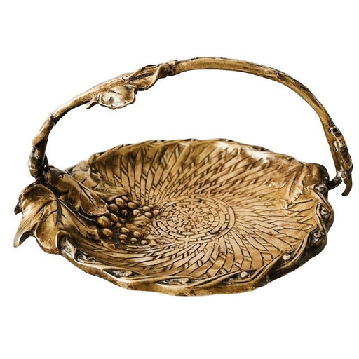 Cuenco antiguo de latón Art Nouveau con hojas de parra de mimbre, década de 1900
