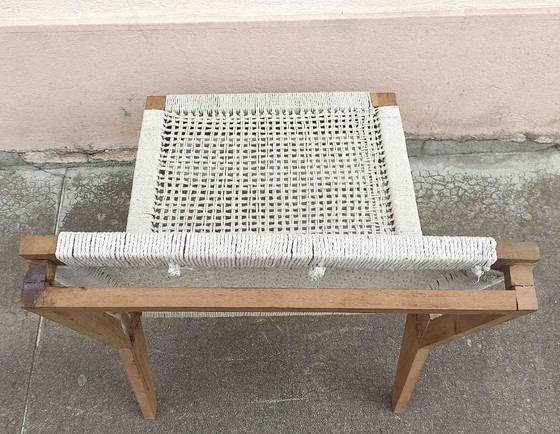 Image 1 of Solid teak and cotton rope armchair from the 1950s