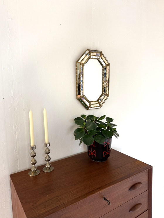 Image 1 of Vintage Octagonal mirror with gold rim ‘80s