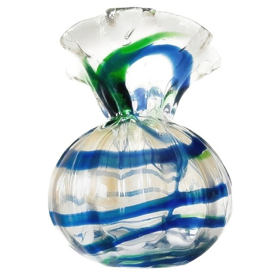 Image 1 of Vintage mid-century Murano turned vase bright blue green 1950s