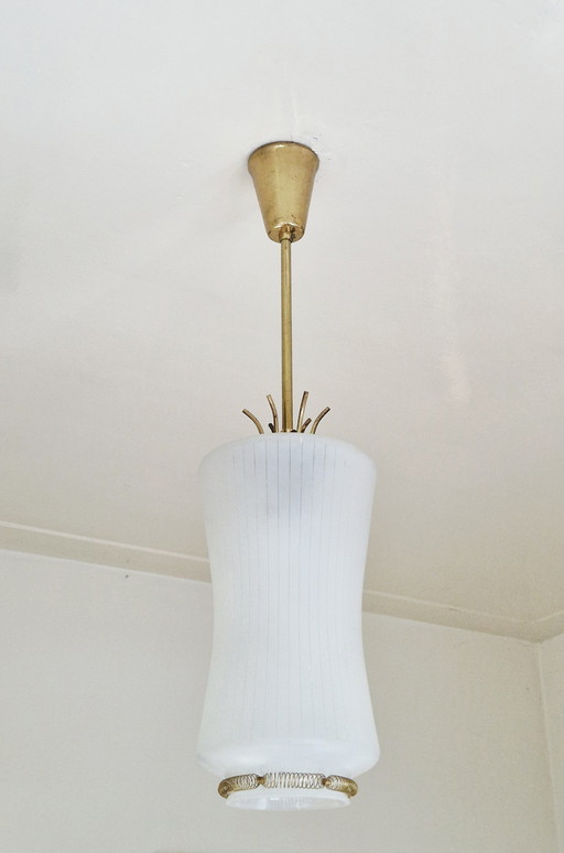 Lampada a sospensione vintage - Ca. 1950 - ottone - vetro rivestito - Italia