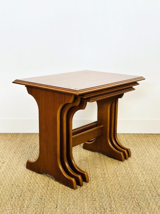 Image 1 of Set van 3 Scandinavische in elkaar passende salontafels van teakhout, 1960