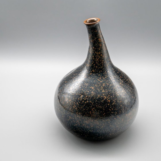 Image 1 of Rare Miura Chikken Japanese Kyō-yaki Vase Kyoto style Tenmoku (tetsu-yu) glaze
