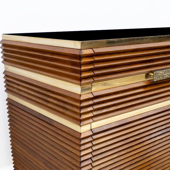 Image 1 of Credenza italiana moderna di metà secolo in ottone e teak, anni '70