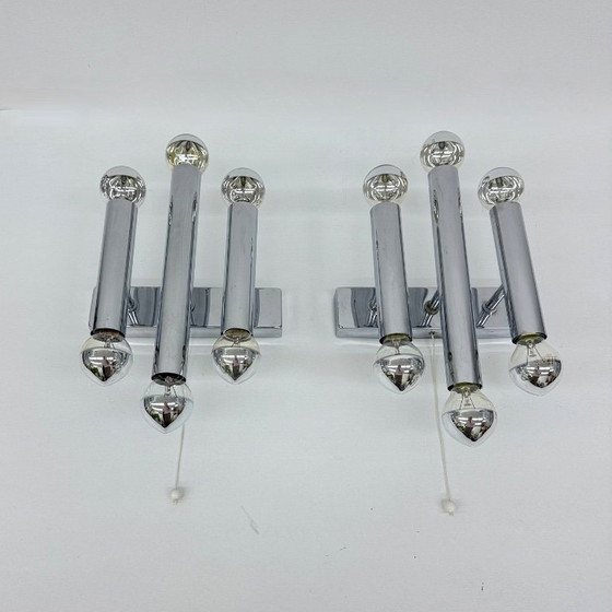 Image 1 of Paar Gaetano Sciolari Wandlampen Leuchter Chrom Rohr , 1970er Jahre