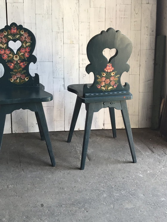 Vintage Hand-Painted Wooden Side Chairs, 1920s, Set of 3 (photo 5 of 9)