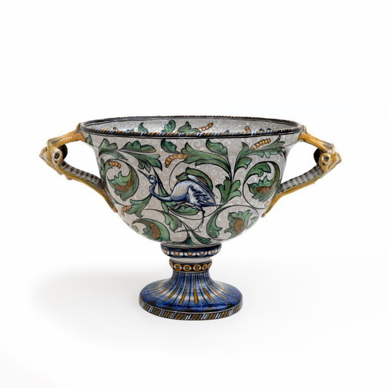 Image 1 of Vaso a due manici di manifattura Maiolica Artistica Pesarese "MAP" 1920.