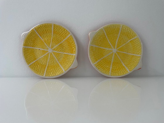 Image 1 of Juego de 2 platos de cerámica con rodajas de naranja