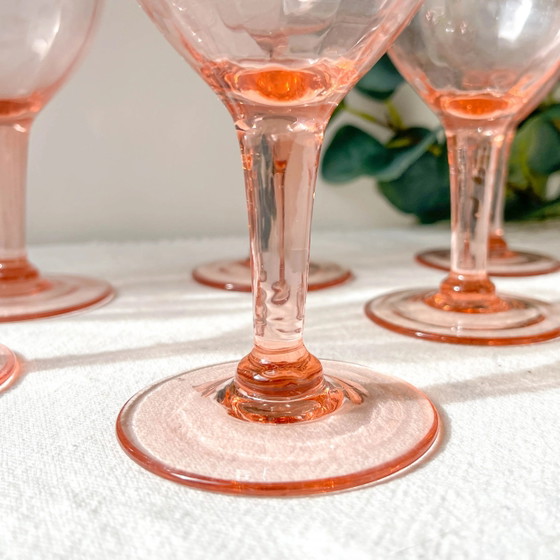 7 Vintage Facet Roze Glazen Waterglazen - Jaren 50 - Franse Elegantie – Glazen & Karaffen, Glass (photo 4 of 10)