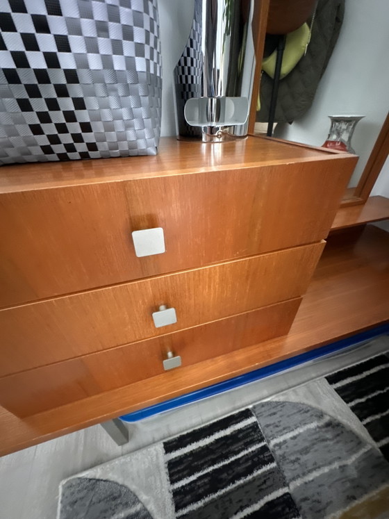 Vintage Midcentury Sidetable / Halmeubel Met Spiegel – Wandkast, Crystal, Wood (photo 7 of 10)