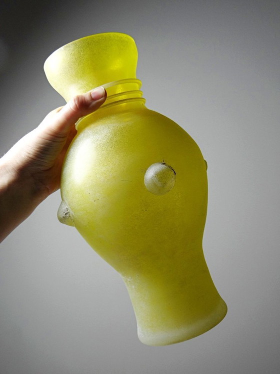 Image 1 of Murano scavo yellow baluster vase, Seguso style frosted glass, vintage 1960