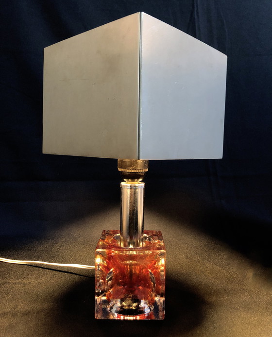 Image 1 of Table Lamp - Cube - Fractal Resin - Polished Steel - 1970