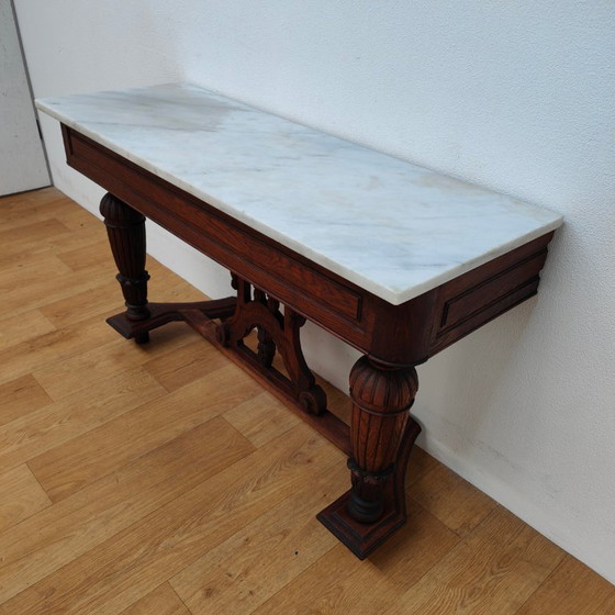 Image 1 of Antique French side table, hall table, side table with marble top