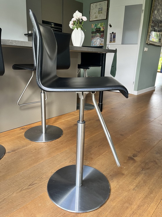 Image 1 of 4x Cattelan Italia zwarte lederen barkrukken