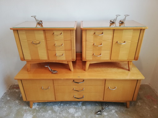 Luxury Mid Century Vintage Set : Lowboard Sideboard TV Furniture / Bedside tables Sideboards