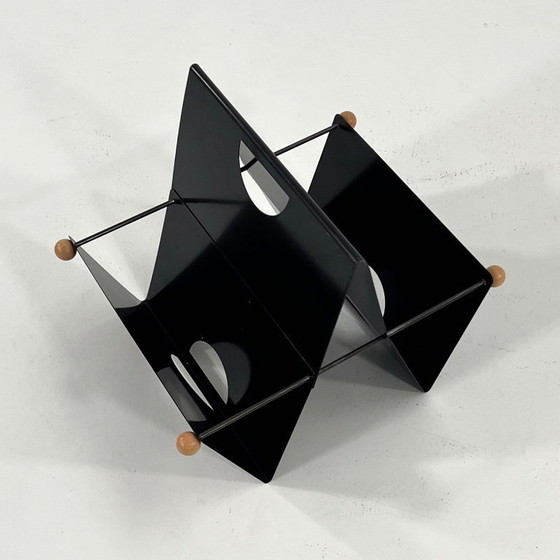 Image 1 of Black Postmodern Magazine Rack in Metal, 1980s