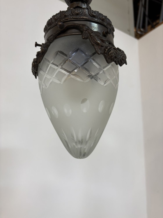 Image 1 of Art Nouveau French Old Ceiling Lamp Flower Decor