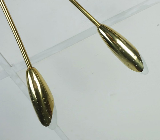 Image 1 of large 12-light sputnik spider ceiling light brass black metal 1950s mid century stilnovo era