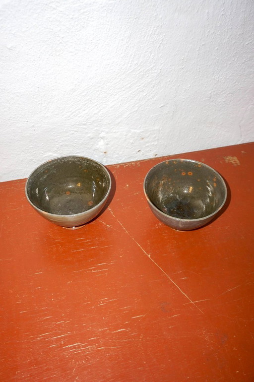 mid-century studio pottery tea bowls * french gres mid-century * matcha bowls * gohon chawan * wabi sabi rustic glaze * earthy t