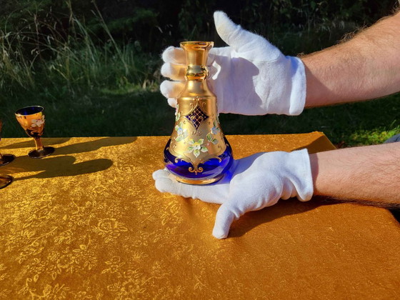 Vintage Murano Handmade Decanter Set Cobalt Blue Decanter Set - 24K Gold 7 Pc's, Glass & Decanter, Glass (photo 3 of 10)