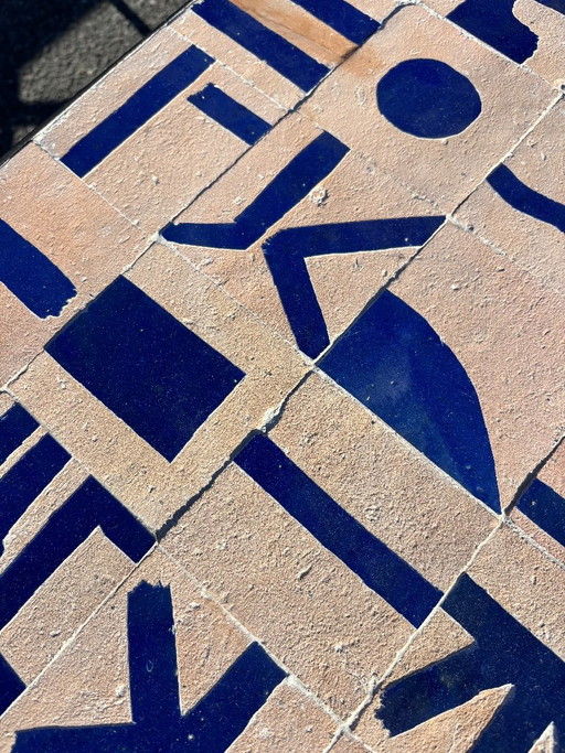 Moroccan Zellige Coffee Table Blue Abstract Mosaic Handmade Square Tile Table Mediterranean Furniture (photo 2 of 5)