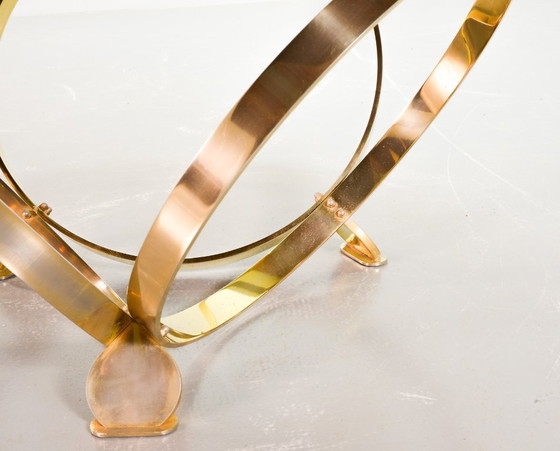 Image 1 of Mid-Century Design Knut Hesterberg Round Brass Coffee Table with Smoked Glass Top for Ronald Schmitt. Germany, 1970s. 