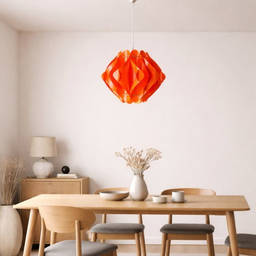 Suspension géométrique rouge en acrylique de style origami, style moderne du milieu du siècle, années 1970