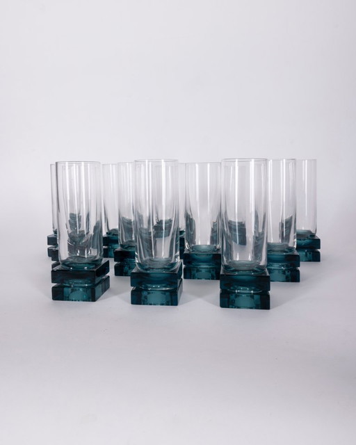 Vintage Italian Blue Crystal Glasses, 1970s, Set of 11 – glazen karaffen