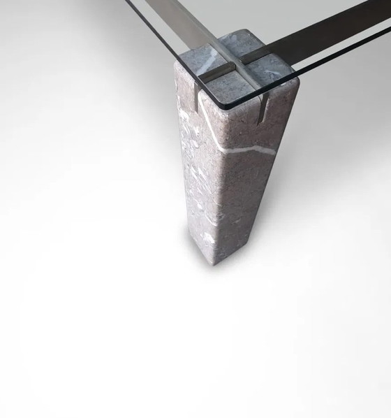 Image 1 of Table à manger Faraone verre/marbre/acier par Renato Polidori pour Skipper