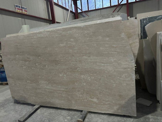 Image 1 of Travertine rectangular solid wood dining table – natural stone table