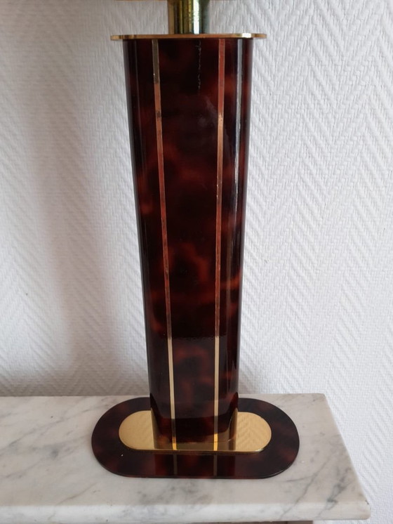 Image 1 of Black and gold Hollywood Regency tortoiseshell lamp