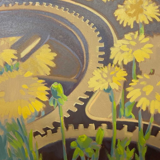 Image 1 of Zahnräder und Oktopus, Öl auf Leinwand, 100 x 70 cm, Sandra Kolondam