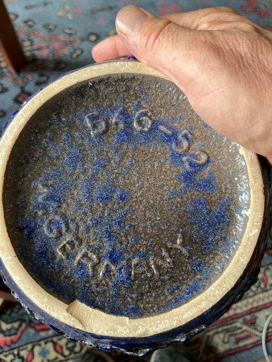 Image 1 of Alemania Occidental raro jarrón de lava grande con motivo de peces