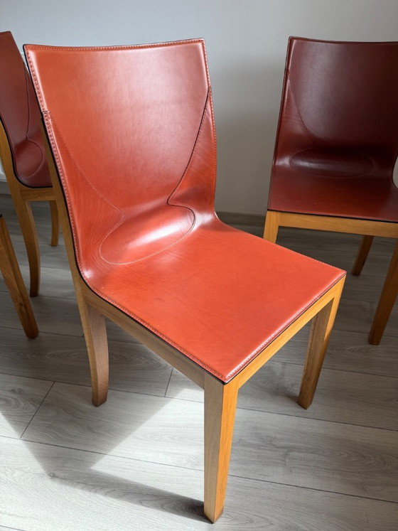 Image 1 of Original Matteo Grassi designer chairs in rare cognac leather – set of 8 in